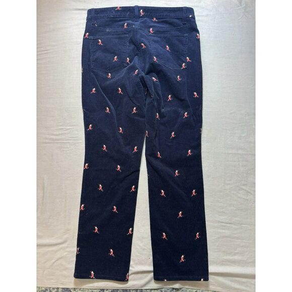 Talbots Stretch Corduroy Womens Straight Leg Pants Santa Print Running Sz 12P - Picture 2 of 7